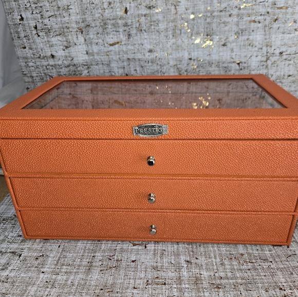 Orange Prestige 3 Drawer Jewelery Display Box Faux Crocodile - Picture 1 of 10